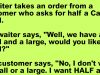 A waiter takes an order from a customer.