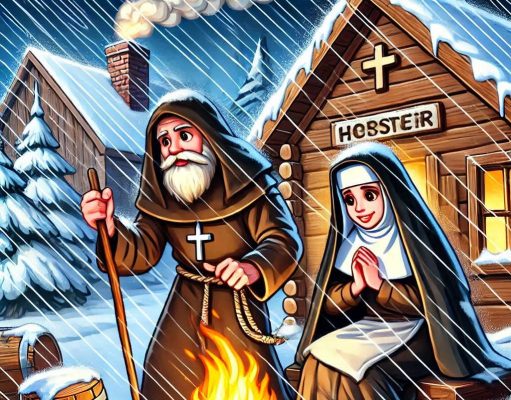 A priest and a nun find themselves stranded in a blizzard and take refuge in a remote, deserted cabin.