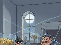 A burglar was sneaking into a museum