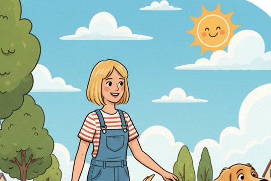 A blonde was walking her dogs